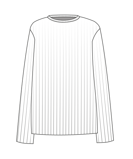 Der Schnitt vereint Klassik und Design in Einem. Produktskizze in schwarz weiß von dem Loose Fit Pullover.
