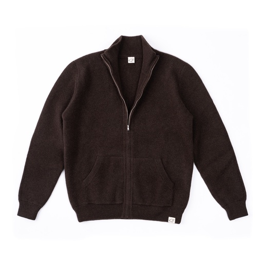 Knitted zipper jacket made of yak wool, dark brown